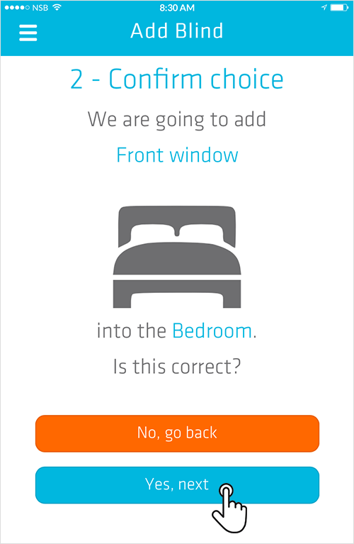 Smart Controller App add blind confirm