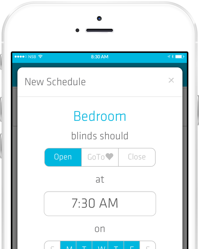 Neo Smart Blinds app Room's schedules