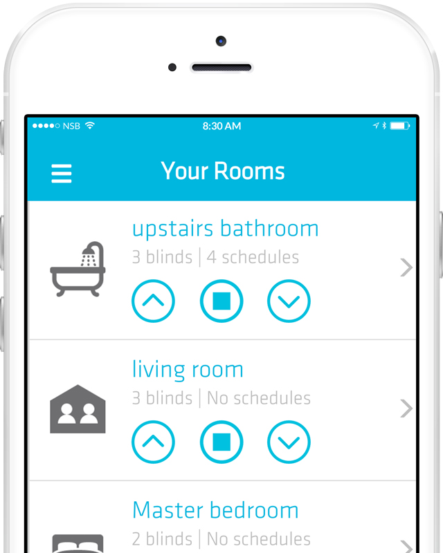 Neo Smart Blinds app Room's list