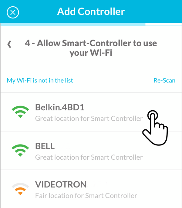 Smart Controller app select wifi network