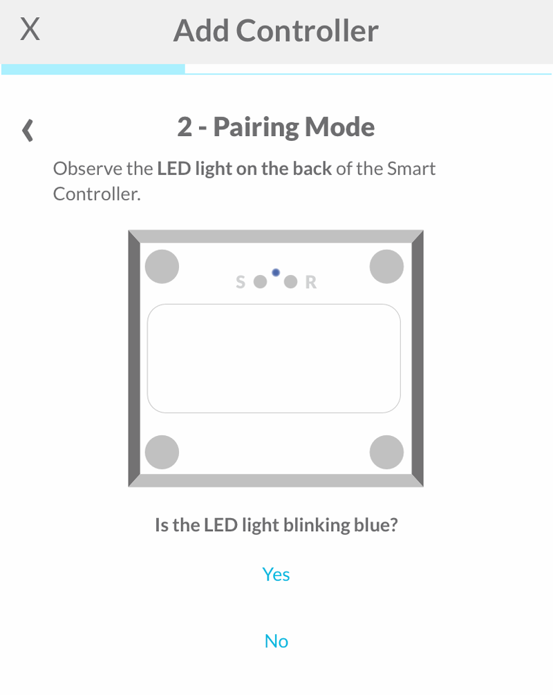 App asking if the Smart Controller LED is blinking blue