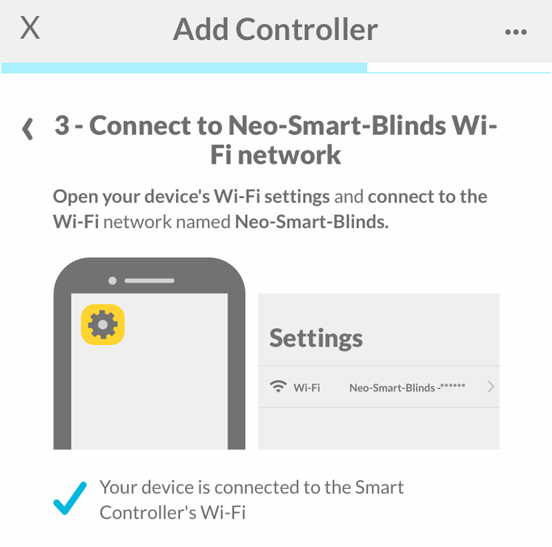 App showing that your device is connected to the Smart Controller Wi-fi
