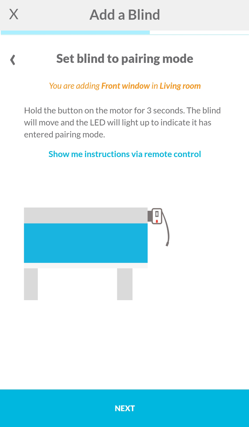 Instructions on how to set a blind in pairing mode