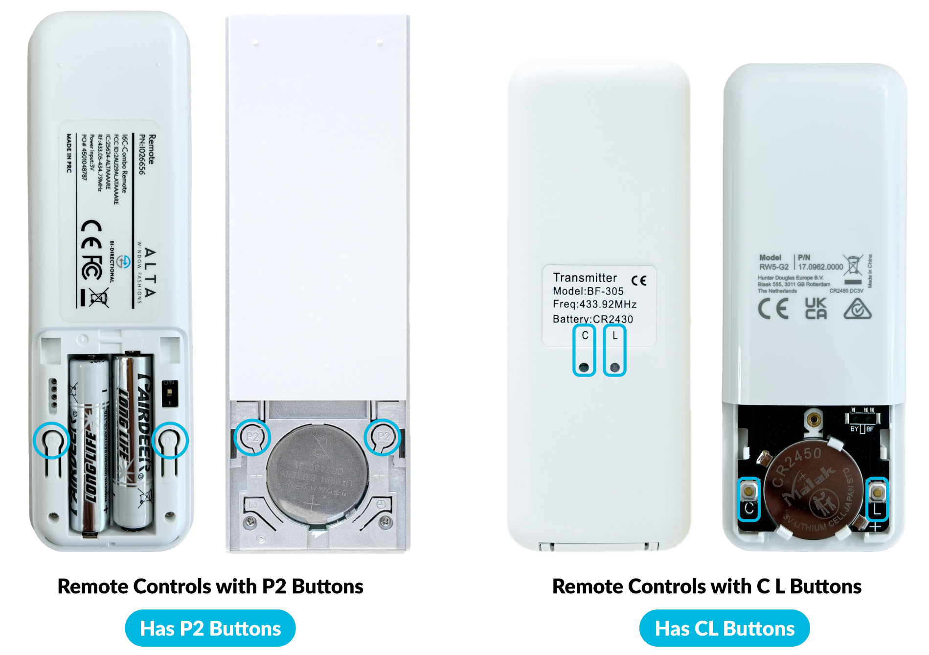 Examples of remote controls with P2 and CL buttons