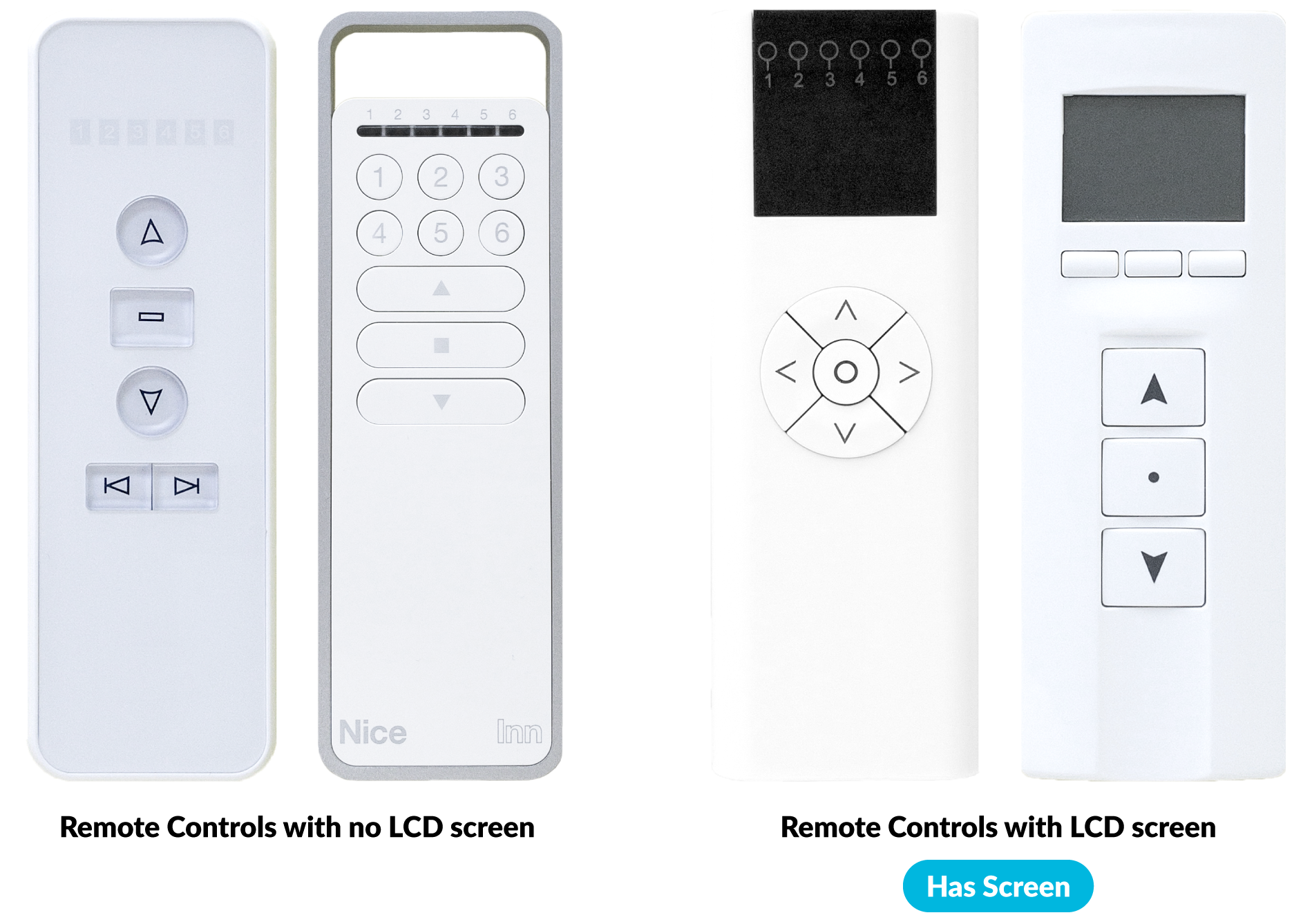 Examples of remote controls with and without an LCD screen