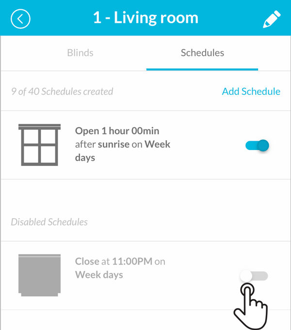 User enabling a schedule for blind automation