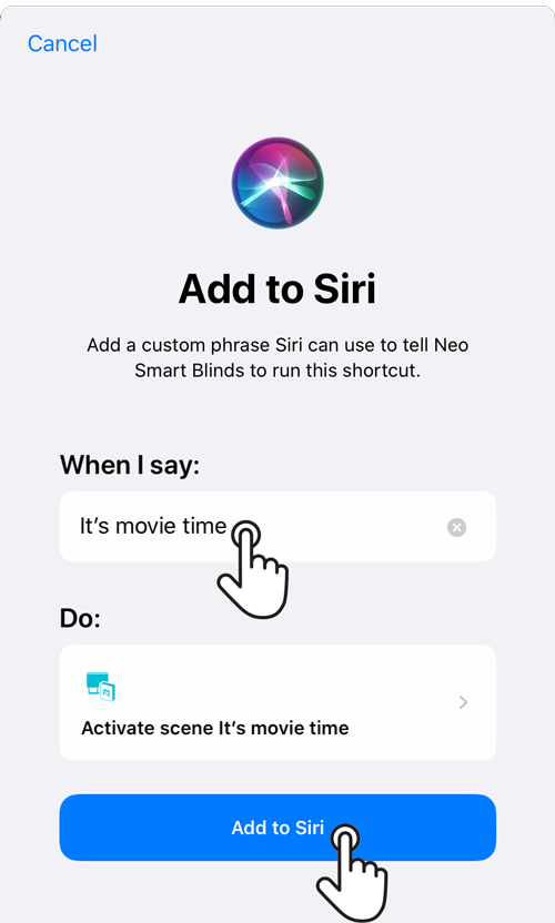 Setting a custom phrase to Siri to activate the scene