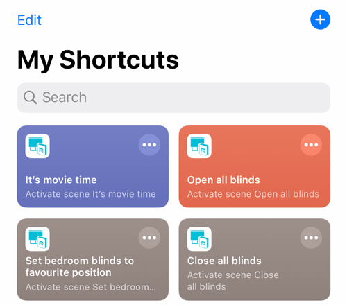 Using Siri the Shortcuts app to control blinds and curtains